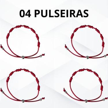 Imagem de Kit com 2, 4 ou 6 Pulseiras Vermelhas 7 Nós Premium  Proteção Contra I