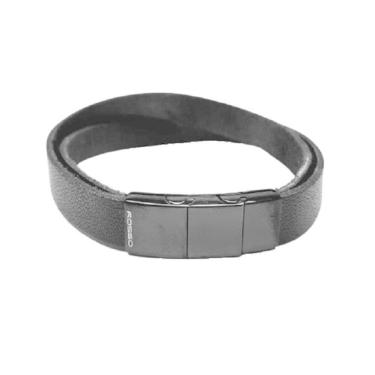 Imagem de Bracelete Rosso 20Cm Couro Duplo Trabalhado Preto Black Liso