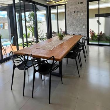 Imagem de Mesa de Jantar 2,50m para 10 Lugares | Madeira Maciça Peroba Rosa de Demolição e Base Industrial de Ferro | Design Rústico Moderno Martinez