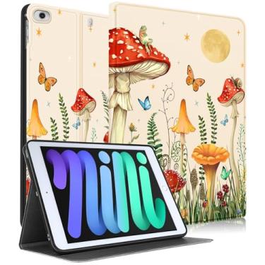 Imagem de Uppuppy Capa para Apple iPad Mini 5/4/3/2/1, para iPad Mini 5ª/4ª/3ª/2ª/1ª Geração, Capa Fofólio Fofo Feminina Kawaii Meninas Bonita Menina Cogumelo Design Capa para iPad Mini Capa de 7,9 polegadas