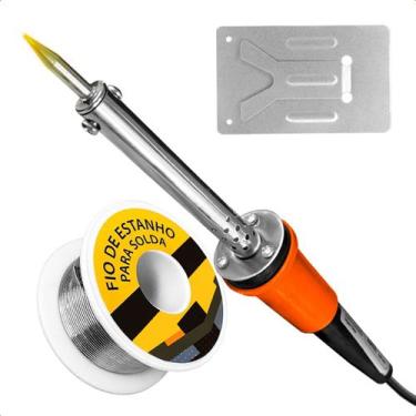Imagem de Ferro De Soldagem 60w 127v Profissional Com Rolo Fio Estanho 30g Kit -