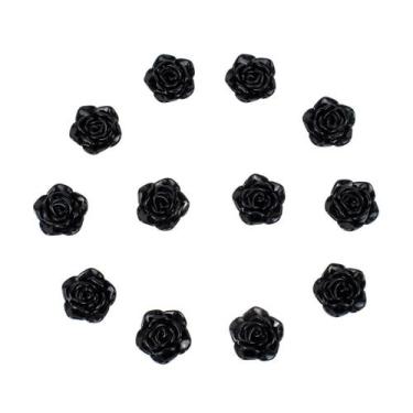Imagem de Kit C/12 Miçangas Em Resina Flor Rosa Negra 2 Cm - Meta Atacado