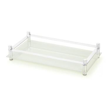 Imagem de Bandeja de Bancada 30cm Decorativa Vidro Alumínio Casa Forma, Branco