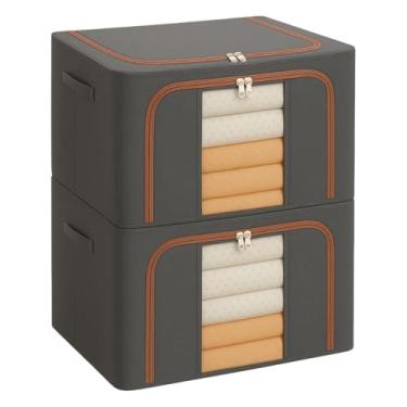 Imagem de Kit 2 Cesto Organizador Caixa Organizadora Grande Dobrável e Empilhável Capacidade de 66 Litros Multiuso Com Alça, Duas Aberturas com Zíper e Visor Transparente (Cinza)