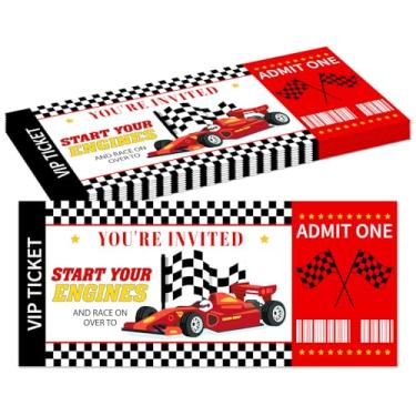 Imagem de Convites de ingressos de festa de aniversário de jogo de corrida para crianças, meninas, meninos, convites de aniversário de corrida vermelhos para adolescentes, 20 cartões de convite com envelopes