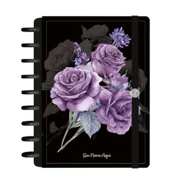 Imagem de Caderno De Disco Inteligente Personalizado Iscool M+ Floriografia Rosas Lavanda Preto