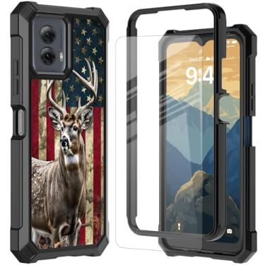 Imagem de RYUITHDJP Capa para celular Motorola Moto G Stylus 5G 2024 com protetor de tela de vidro temperado, capa de proteção de cantos à prova de choque de camada dupla para Motorola Moto G Stylus 5G 2024