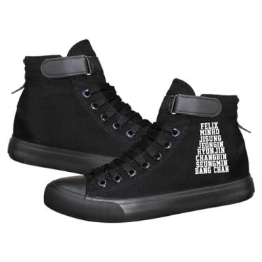 Imagem de KPOP Stray Kids Merch Tênis Bang Chan Lee Know ChangBin Han I.N Felix HyunJin Seungmin Hiphop Sapatos de lona de cano alto