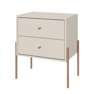 Imagem de Mesa De Cabeceira Minimalista Com Pés Finos De Ferro - Nude Laca Com Puxadores E Pés Rosé