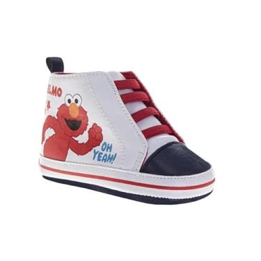 Imagem de Tênis infantil Sesame Street Cookie Monster, Elmo & Abby First Walker Tênis de lona para bebês meninos e meninas (tamanho 2-4 bebês), Branco, vermelho, 17