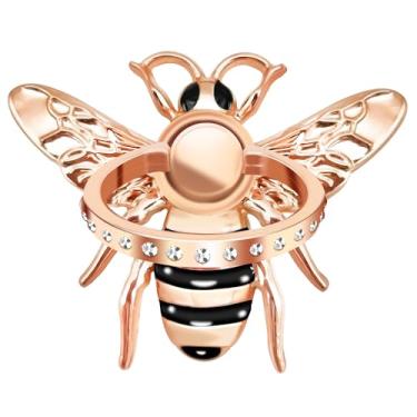 Imagem de TACOMEGE Suporte de anel de celular Gold Bee presente para meninas e mulheres, suporte de anel de cristal compatível com smartphone, tablet, leitor eletrônico (ouro rosa)