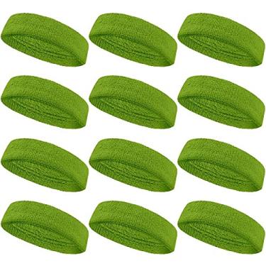 Imagem de COUVER Faixa de cabelo esportiva com absorção de umidade, tecido felpudo de algodão atlético, faixa de suor para tênis, basquete, corrida, academia, malhar para homens e mulheres, pacotes múltiplos