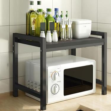 Imagem de Prateleira Para Microondas, Suporte De Prateleira De Microondas De Madeira De 2 Camadas Para Bancada, Organização De Balcão De Cozinha Para Utensílios, Tempero, Armazenamento De Talher, D