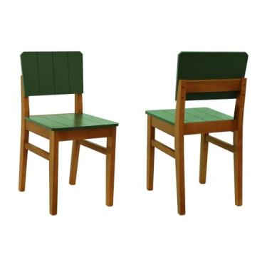Imagem de Kit 2 Cadeiras Linhas Madeira Maciça Encosto MDF Laqueado Verde Musgo - Amêndoa - Assento Laqueado Verde Musgo