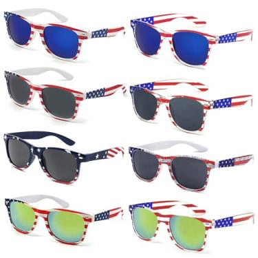 Imagem de YUEYUEBDS Pacote com 8 óculos de sol com bandeira americana para mulheres e homens, óculos patriota retrô para festa do dia da independência de 4 de julho, 8 cores