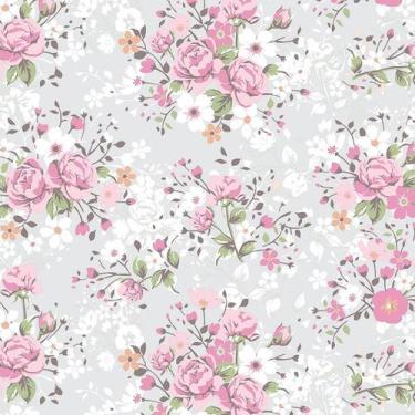 Imagem de Papel de Parede Adesivo Floral Rosa e Cinza - 150 - Multimpressão