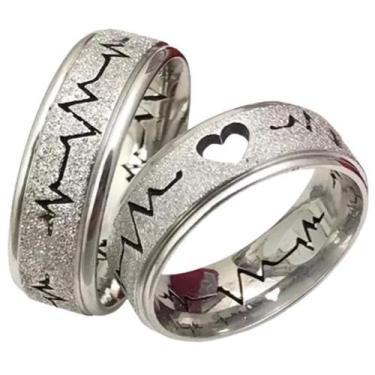 Imagem de Alianças Prata 8mm Aço Inox Coração - Tamanho 30/31 - Aliansa