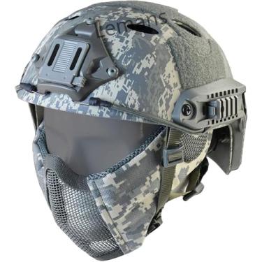 Imagem de Pj Tactical Capacete Rápido Tático Soft Cs Protetor Escudo Inferior Malha Meia Máscara Facial Com Protetores Auriculares, TAN, 55 * 62 cm