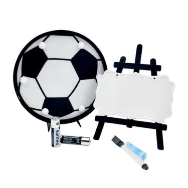 Imagem de Kit Mimo Tema Futebol: Lembrancinha Infantil Decoração de Mesa e Festa Esportiva DIY Aniversário Gincana Evento Escolar (1 Luz Led Bola Futebol 1 Placa 1 Giz 1 Caneta 2 Pilhas)