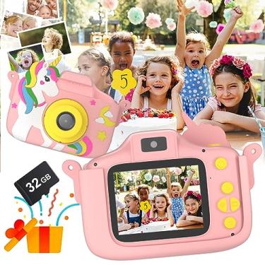 Imagem de TidyneSS Câmera Infantil, Digital Para Bebês De 3 A 12 Anos, Presentes Natal E Aniversário, Selfie Infantil Em Vídeo Hd 1080P Com Cartão Sd 32 Gb, Capa Silicone Portátil Desenho Animado (Rosa)