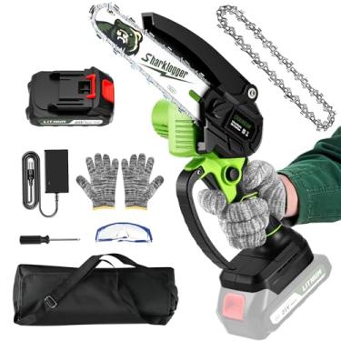 Imagem de Sharklogger Mini motosserra, mini motosserra elétrica sem fio de 15 cm, motosserra portátil para poda de árvores e manutenção de jardim, melhor presente de dia dos pais para homens, pai e marido