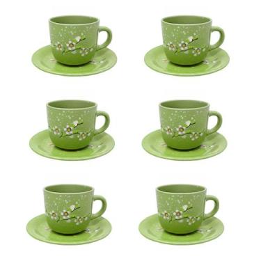 Imagem de Xícara cerâmica c pires verde 12 pçs 380ml - Kaza M