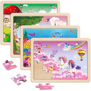 Imagem de Quebra-cabeças de madeira SYNARRY Unicorn Mermaid Princess Fairy 3-6Y