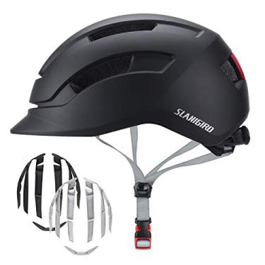 Imagem de Capacete de moto urbano infantil SLANIGIRO – Sistema de ajuste ajustável e lanterna traseira integrada para homens e mulheres, Matte Black, Large(23.2"-24.0"/59-61cm)