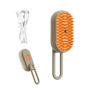 Imagem de Escova de Vapor 3 em 1 para Pets, Branca e Laranja, com Alça Dobrável, Remove Pelos e Nós, Reservatório 80ml
