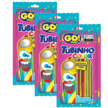 Imagem de Kit 3 Bala GO Jelly Tubinho Color Sabor Frutas Silvestres e Creme 70g