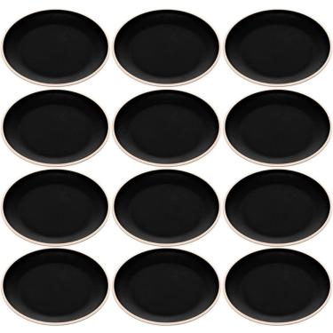 Imagem de 12 Pratinhos para Lanches Melamina Preto Fosco Wolff Pratos 15cm Servir Sobremesa Pão F...