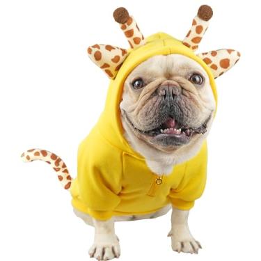 Imagem de CHEERTAILS Roupa de buldogue francês, fantasia de Halloween, para cães pequenos, meninos e meninas, roupas engraçadas de girafa francesa, fantasias de Halloween para cães e gatos, amarelo, PP