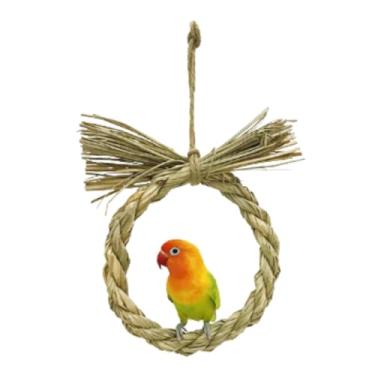 Imagem de CXYYXF Balanço de pássaro pendurado, brinquedo de balanço de pássaro natural tecido à mão, brinquedo de exercício de papagaio para conures, calopsitas, periquitos, quaker, periquito, periquito