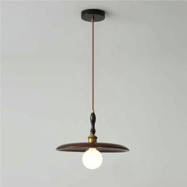 Imagem de Candeeiro pendente moderno minimalista luminária pendente madeira fazenda lâmpada suspensa metal antigo base E27