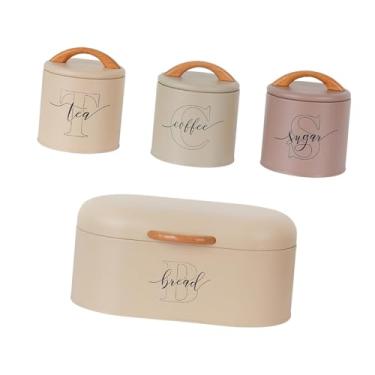 Imagem de IEUDNS Conjunto de 4 latas de açúcar, café e chá com tampa, fáceis de limpar, elegantes recipientes de armazenamento multiuso, recipiente para pão para