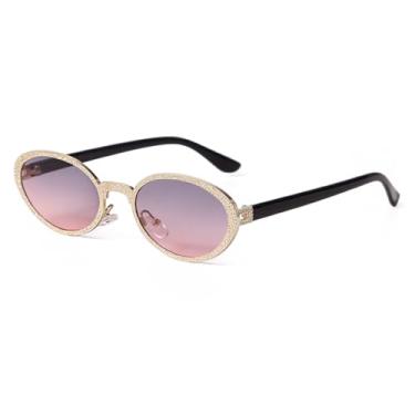 Imagem de VFDHN Óculos de sol retrô oval de metal para homens e mulheres, óculos de sol luxuosos espelhados para festas ao ar livre (5)