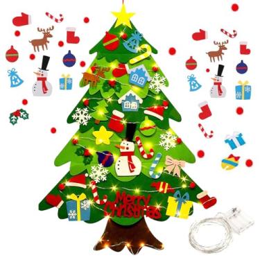 Imagem de Árvore de Natal de feltro Montessori para crianças pequenas, árvore de Natal de feltro com 32 ornamentos, Feltro de árvore de Natal Montessori com luzes, conjunto de árvore de Natal de feltro DIY