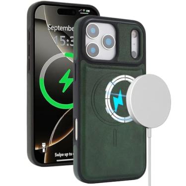 Imagem de HAOMRIYL Capa magnética para iPhone 17 Pro Max/17 Pro/17 Air/17, capa de telefone fina de couro proteção para câmera retrô Business à prova de choque, verde, 17 Pro Max
