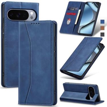 Imagem de Jasonyu Flip Carteira Capa para Google Pixel 10/10 Pro,Capinha Folio Magnética de Couro com Suporte para Cartão,Suporte para Chute - Protetora Durável de TPU à Prova de Choque para Telefone,Azul