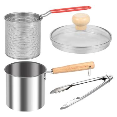 Imagem de Mini Frigideira com Cesto de Coador Panela de Fritura Profunda de Aço Inoxidável com Tampa de Alça Fritadeira Portátil a Óleo Boa Condutividade de Calor para Fritar Peixe Camarão Frango 4,92 × 4,92 ×