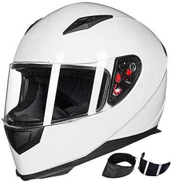 Imagem de Capacete de motocicleta de rosto inteiro da ILM com cachecol removível para pescoço de inverno 2 viseiras DOTILM Large branco JK313-WHITE-L