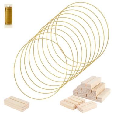 Imagem de Anel de guirlanda de metal, aro decorativo, peça central de metal, anel de guirlanda de ouro macramê de metal, aros florais com suporte de peça central de metal de 30,5 cm, metal decorativo para