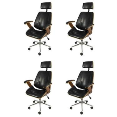 Imagem de Kit 4 Cadeiras para Escritorio Presidente Bergen 3331 Preto