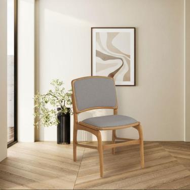 Imagem de Cadeira Para Jantar Florença Madeira Jequitibá Natural Encosto E Assento Em Tecido Linho Cinza