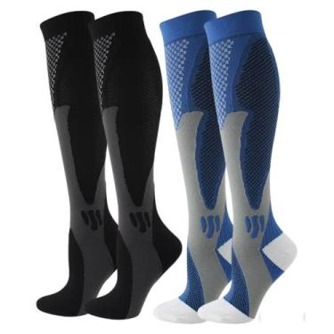 Imagem de Kit 2 Pares Meia De Compressão Esportiva Cano Alto 3/4 Corrida Ciclism