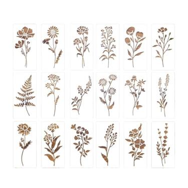 Imagem de FashionCha Conjunto de 18 Estênceis Botânicos para Pintura Floral, Desenhos de Flores E Folhas, para Projetos de Arte em Tela E Criação de Cartões.