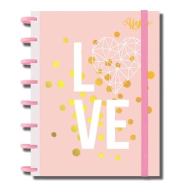 Imagem de Caderno Capa Dura Com Discos Feminino 10 Matérias 160 Folhas Pautadas De Tamanho A4-27,5 * 20 CM (LOVE)