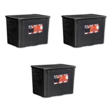 Imagem de Kit 3 Caixas Cesto Organizador Rattan 25 Litros Decoração - Plastsu, P