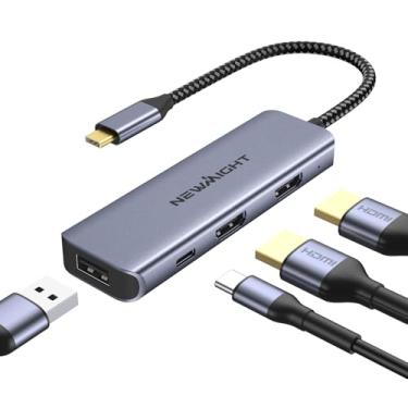 Imagem de Hub USB C 4 em 1 com HDMI 2 × 4K, PD de 100 W, porta USB-A, multiportas e divisor para monitores duplos, compatível com MacBook, Dell, HP, Lenovo