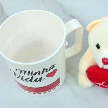 Imagem de Caneca de Plástico 400ml Com Ursinho de Poliéster Ventosa Chaveiro